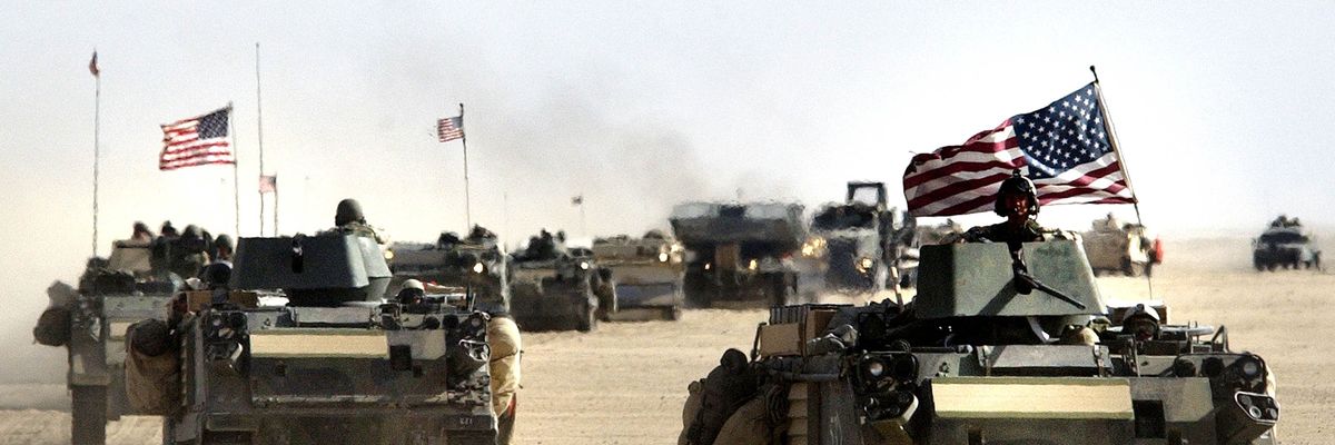 US armored vehicles in Kuwait ahead of invasion of Iraq in 2003