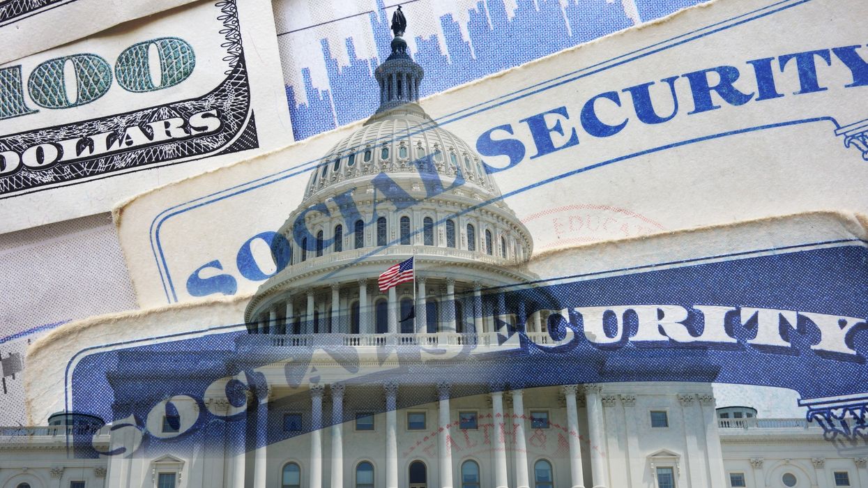 US capitol in Washington DC with a Social Security card and money