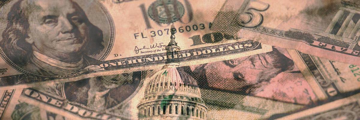 US currency overlaid US capitol building