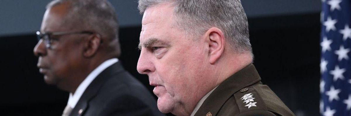 US Defense Secretary Lloyd Austin (L) and Chairman of the Joint Chiefs of Staff General Mark Milley during a press conference
