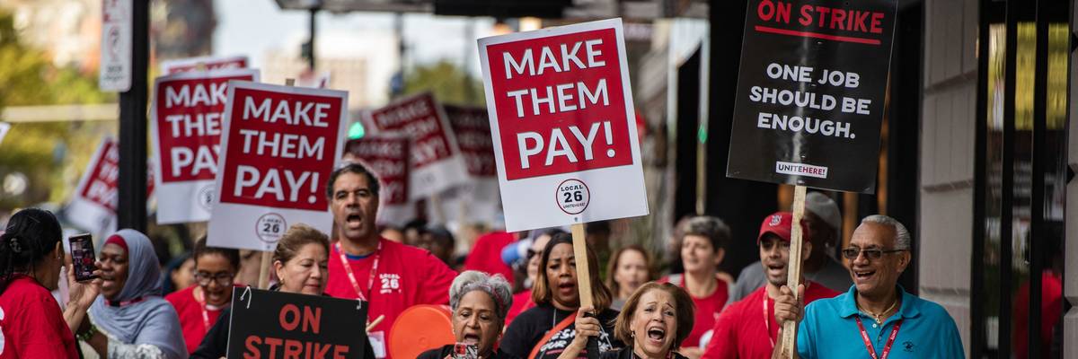 US hotel workers on strike.