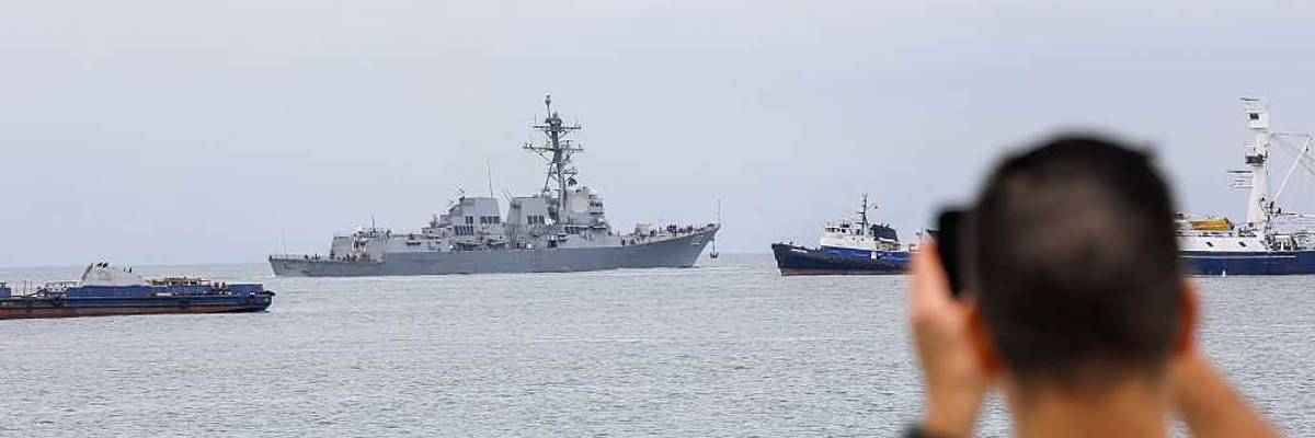 US Navy Destroyer USS Sampson docked in Panama amid regional tensions with Venezuela