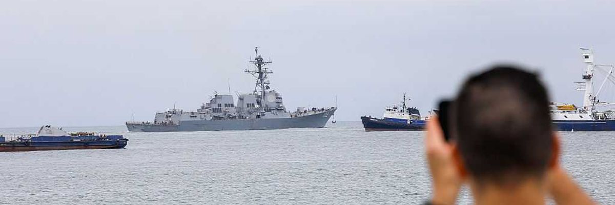 US Navy Destroyer USS Sampson docked in Panama amid regional tensions with Venezuela
