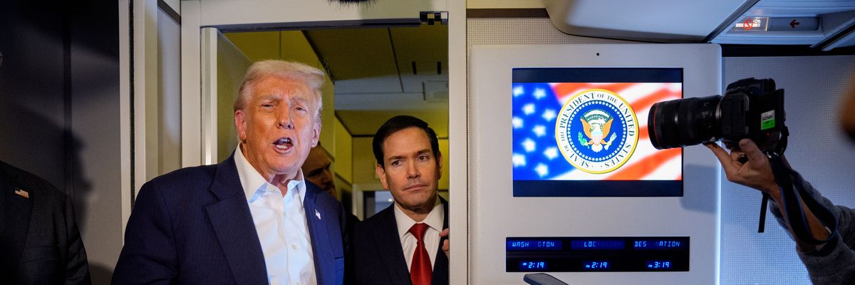 US President Donald Trump, accompanied by Secretary of State Marco Rubio