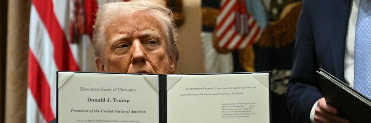 US President Donald Trump speaks after signing a pardon