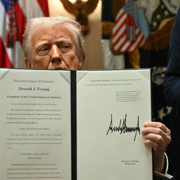 US President Donald Trump speaks after signing a pardon