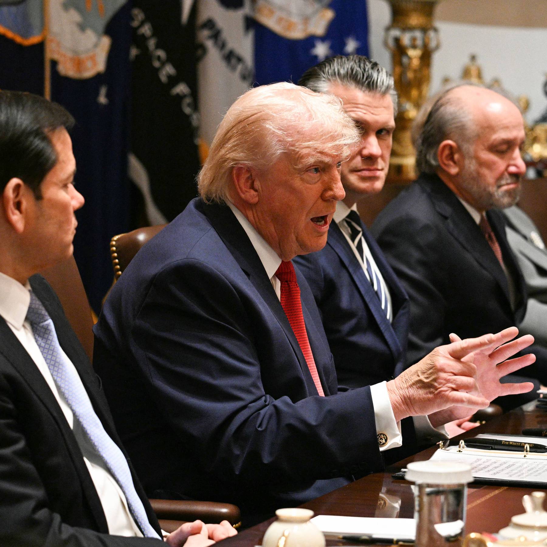 US President Donald Trump speaks during a Cabinet meeting