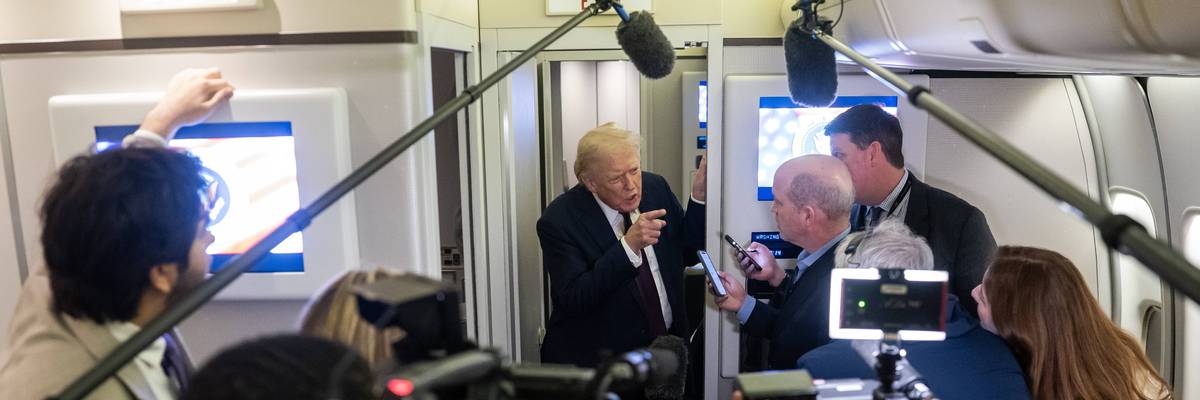 US President Donald Trump speaks to members of the media