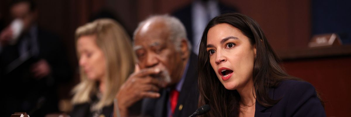US Rep. Alexandria Ocasio-Cortez speaks at a hearing