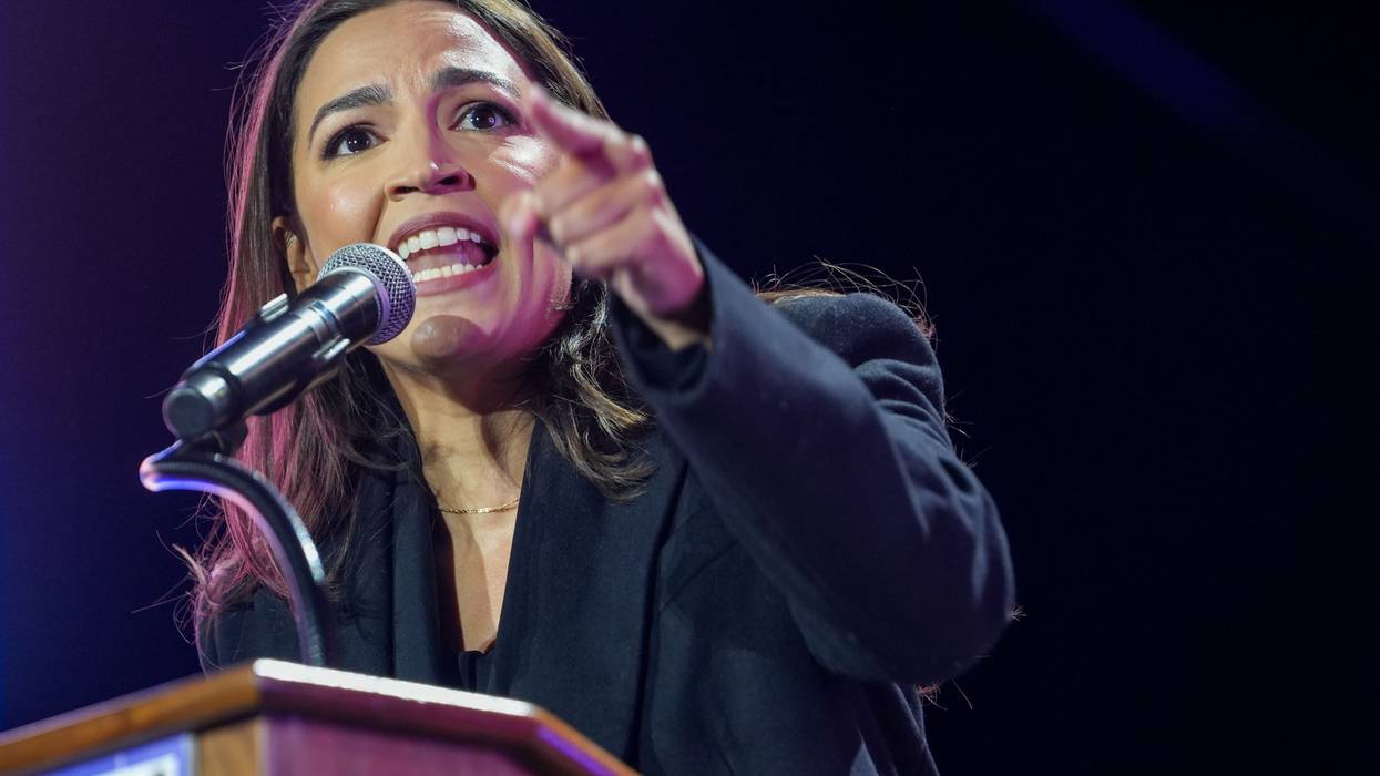 US Rep. Alexandria Ocasio-Cortez speaks at rally at Forest Hills Stadium