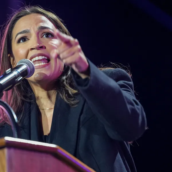US Rep. Alexandria Ocasio-Cortez speaks at rally at Forest Hills Stadium