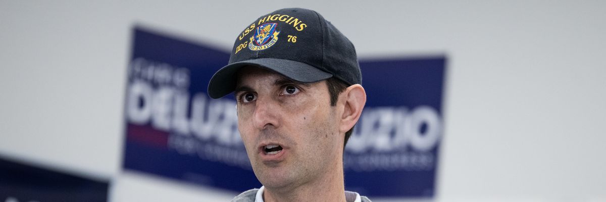 US Rep. Chris Deluzio (D-Pa.) in a a Navy hat