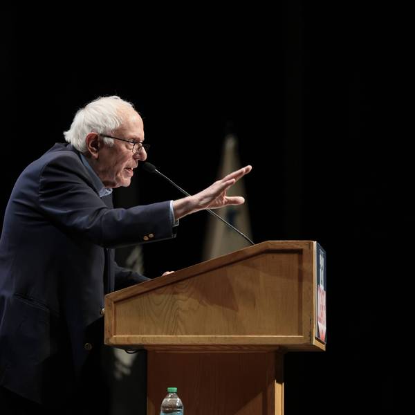 US Sen. Bernie Sanders (I-Vt.) speaks during a Fighting Oligarchy Tour stop