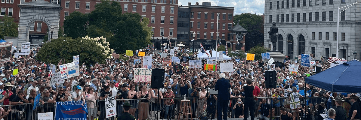 US Sen. Bernie Sanders speaks at a "Workers Over Billionaires"