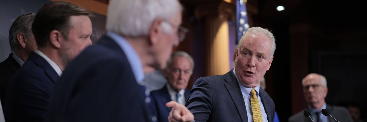 US Sen. Chris Van Hollen (D-Md.) speaks during a news conference