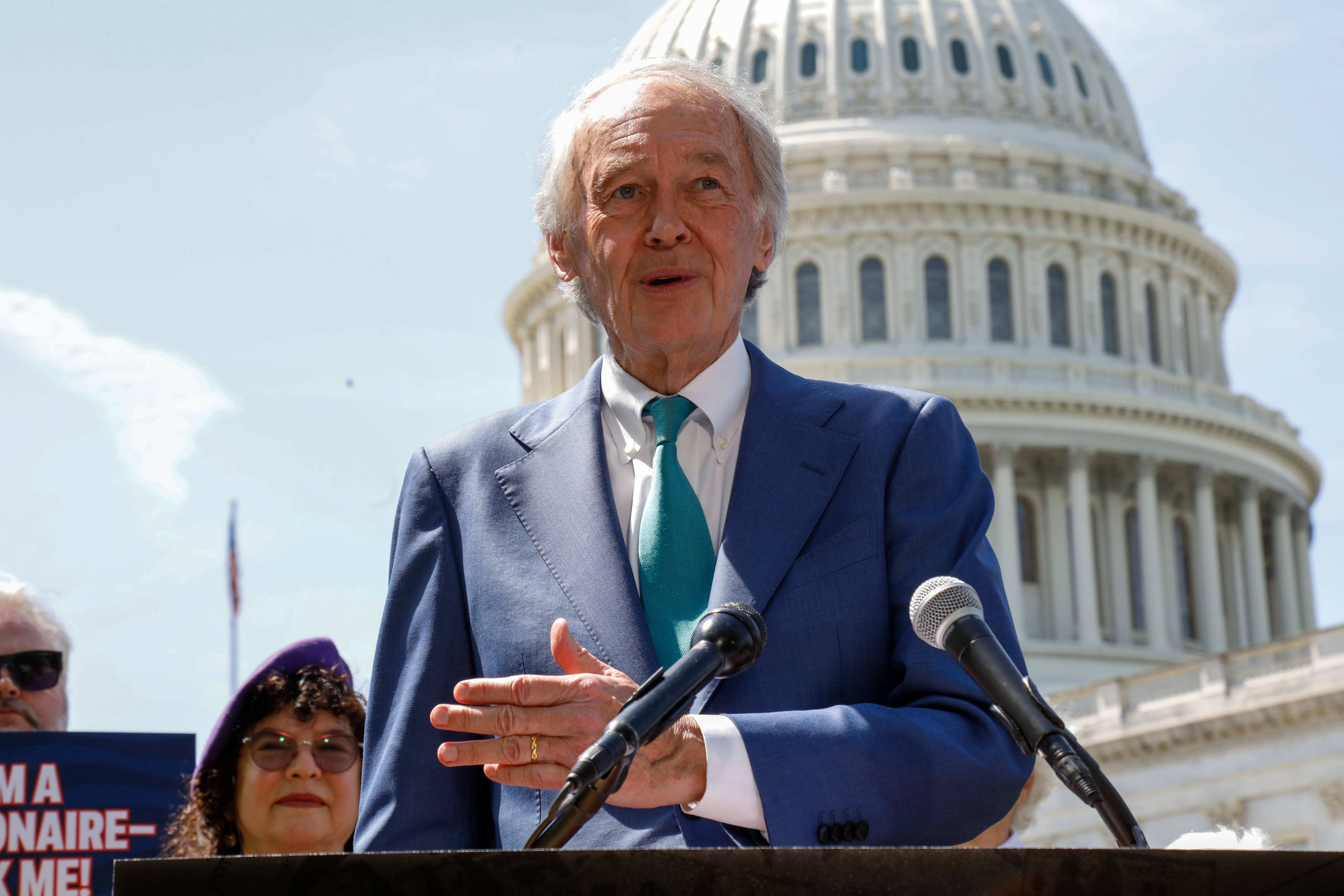 US Sen. Ed Markey (D-Mass.) speaks on Capitol Hill on April 15, 2026 in Washington, DC.