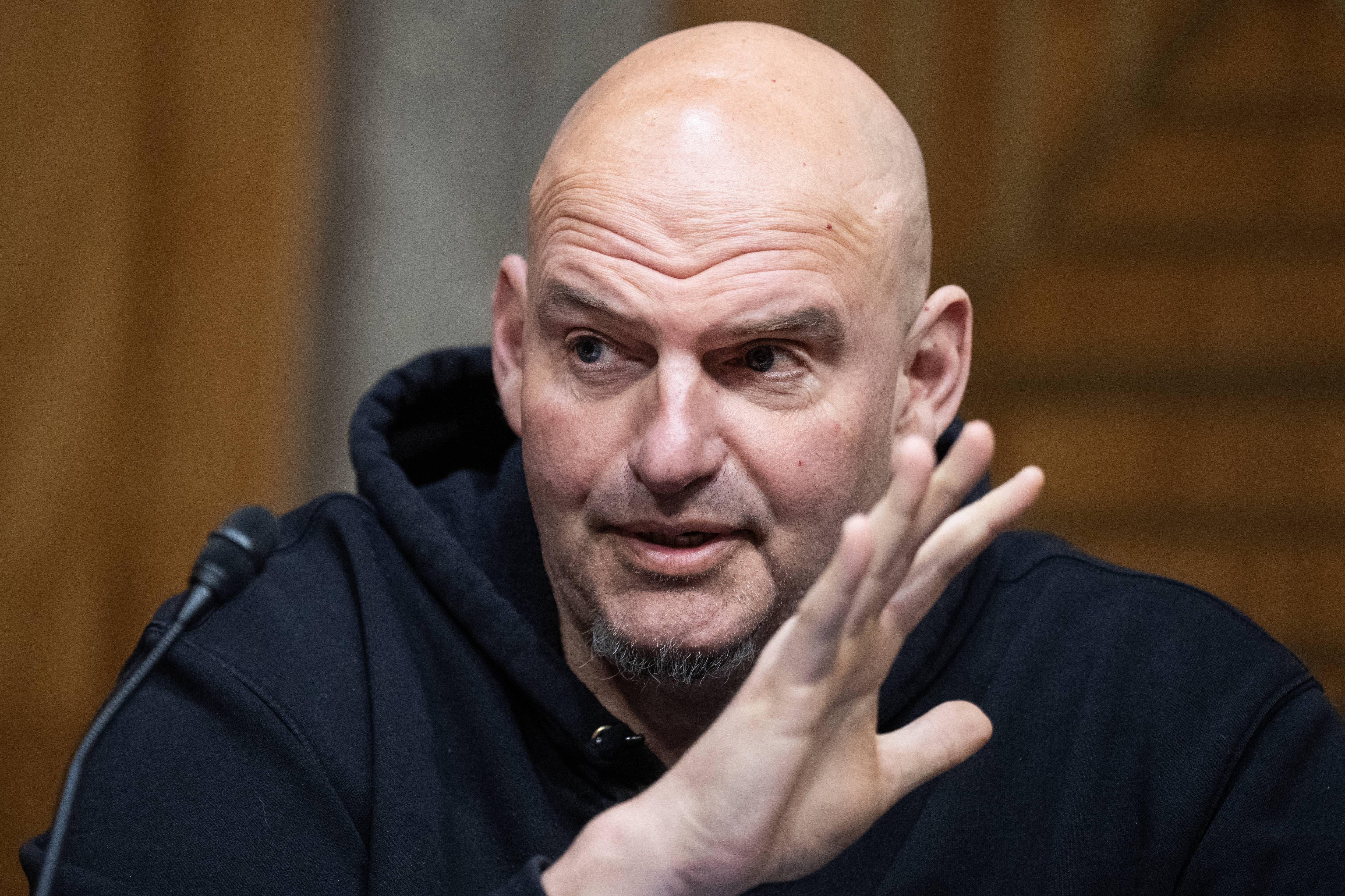 US Sen. John Fetterman in his hoodie in the Senate