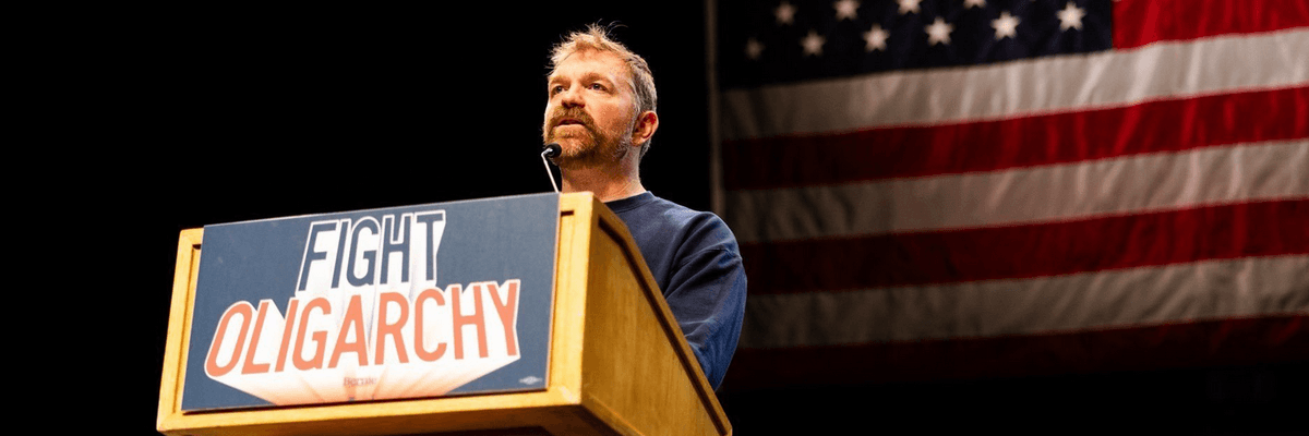 US Senate candidate Graham Platner speaks at a rally