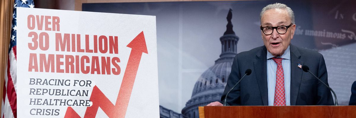 US Senate Minority Leader Chuck Schumer (D-NY) speaks after a failed vote on healthcare subsidie