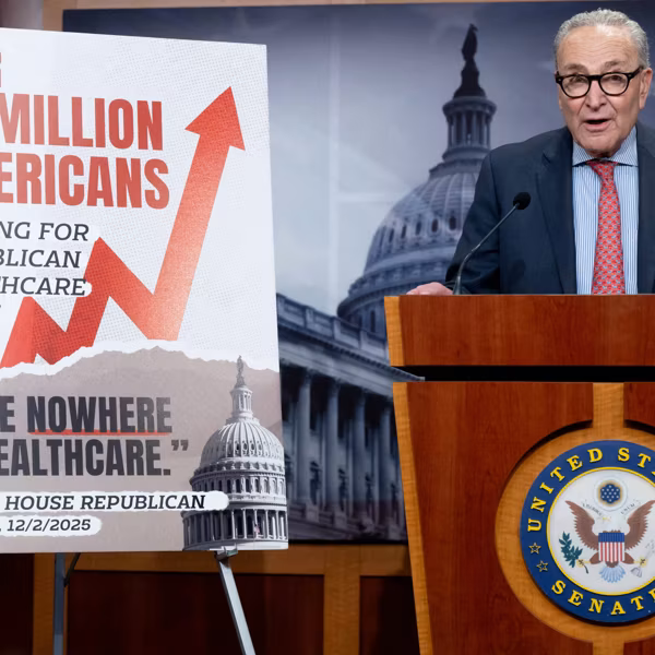 US Senate Minority Leader Chuck Schumer (D-NY) speaks after a failed vote on healthcare subsidie