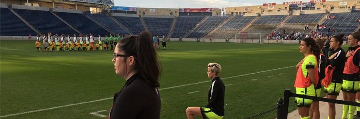 US soccer star Megan Rapinoe knelt during the national anthem