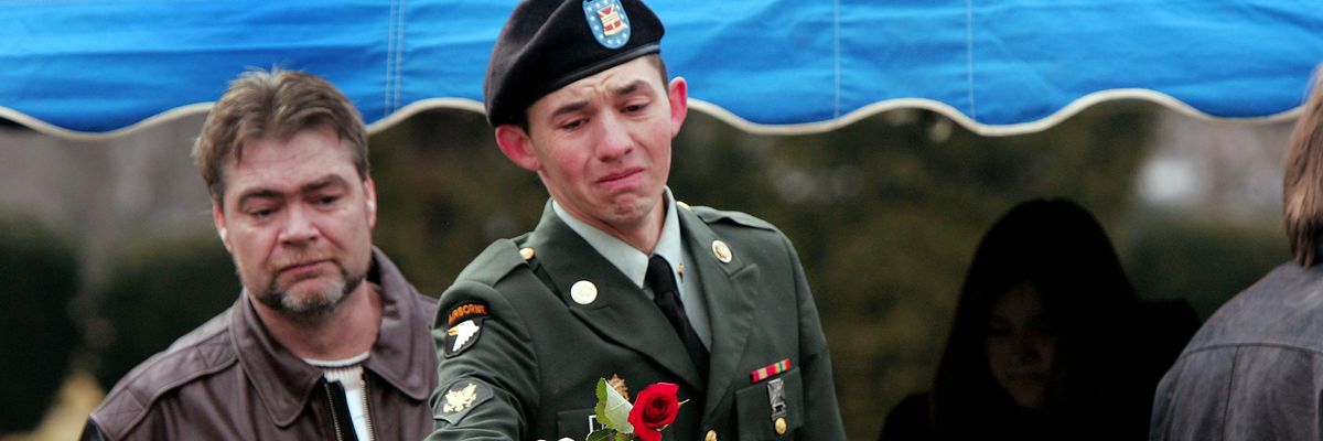 US veteran at funeral of fallen soldier