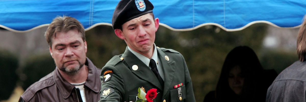 US veteran at funeral of fallen soldier