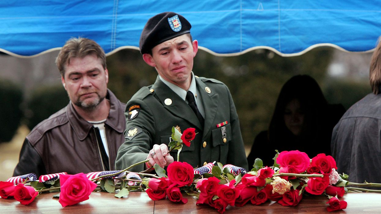 US veteran at funeral of fallen soldier