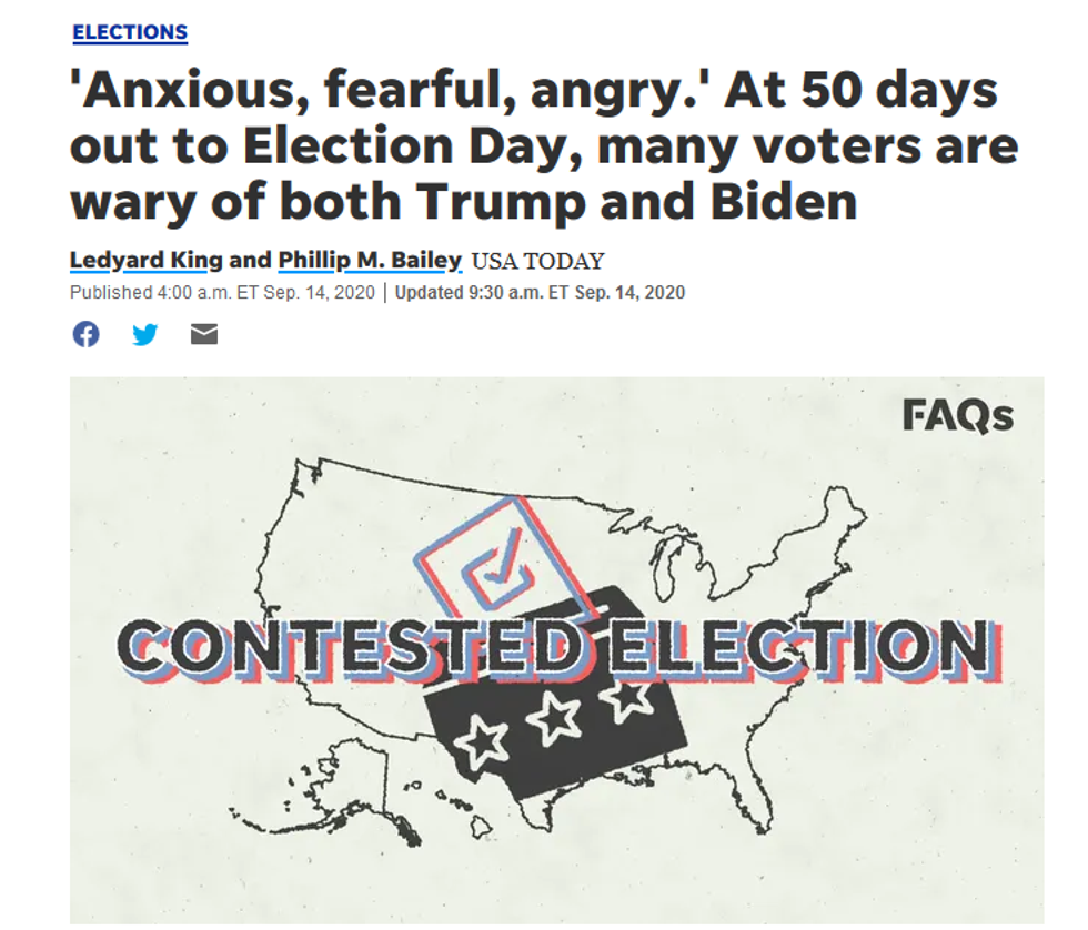 USA Today: 'Anxious, fearful, angry.' At 50 days out to Election Day, many voters are wary of both Trump and Biden