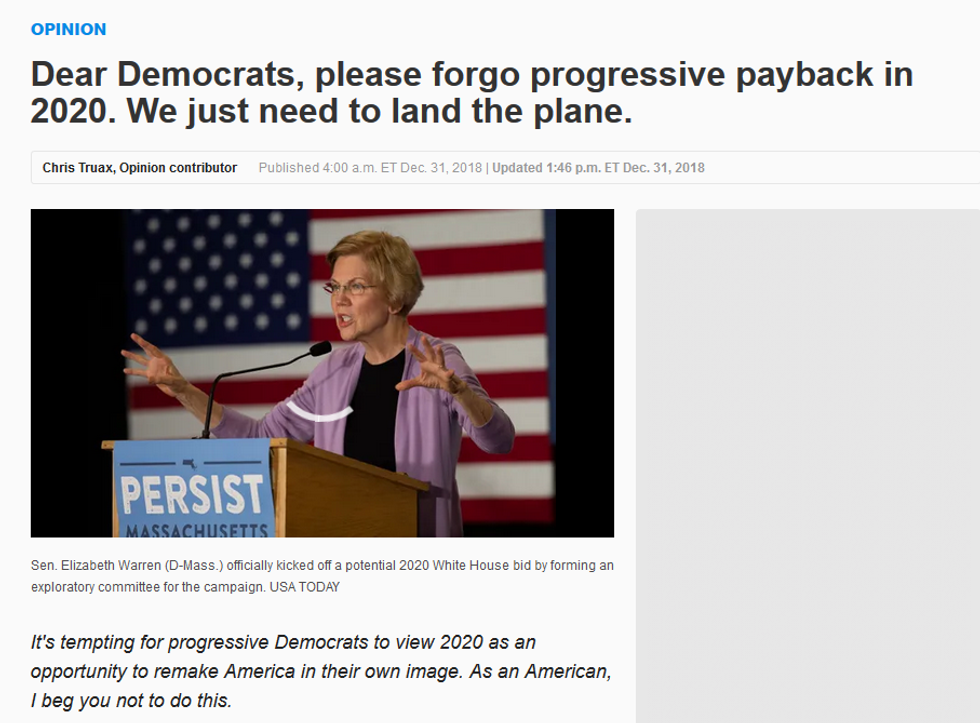 USA Today: Dear Democrats, please forgo progressive payback in 2020. We just need to land the plane.