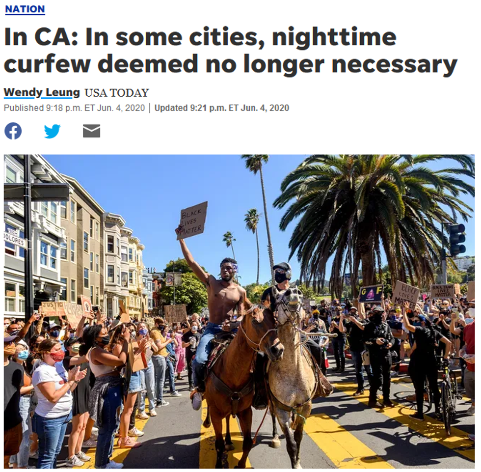 USA Today: In CA: In some cities, nighttime curfew deemed no longer necessary