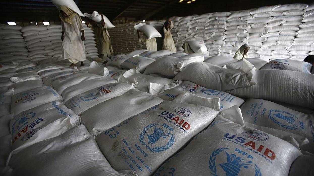 USAID food sacks in a warehouse