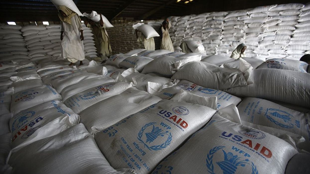 USAID food sacks in a warehouse