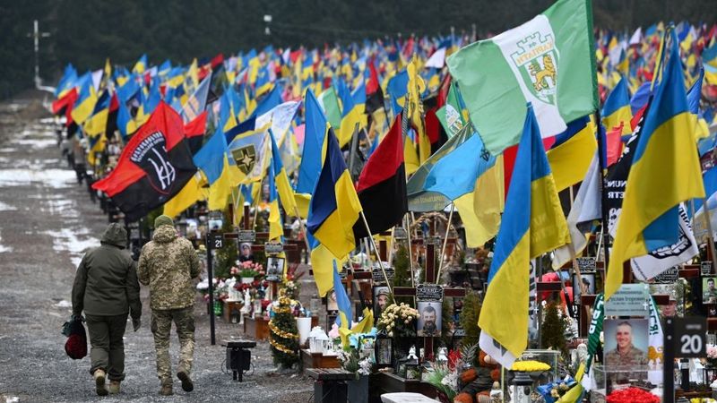 Valentine Day at Ukraine military cemetery
