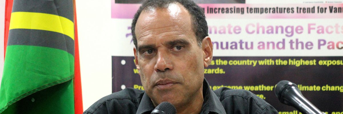 Vanuatu Climate Change Minister Ralph Regenvanu speaks to the media in Port Vila, Vanuatu on November 22, 2022.