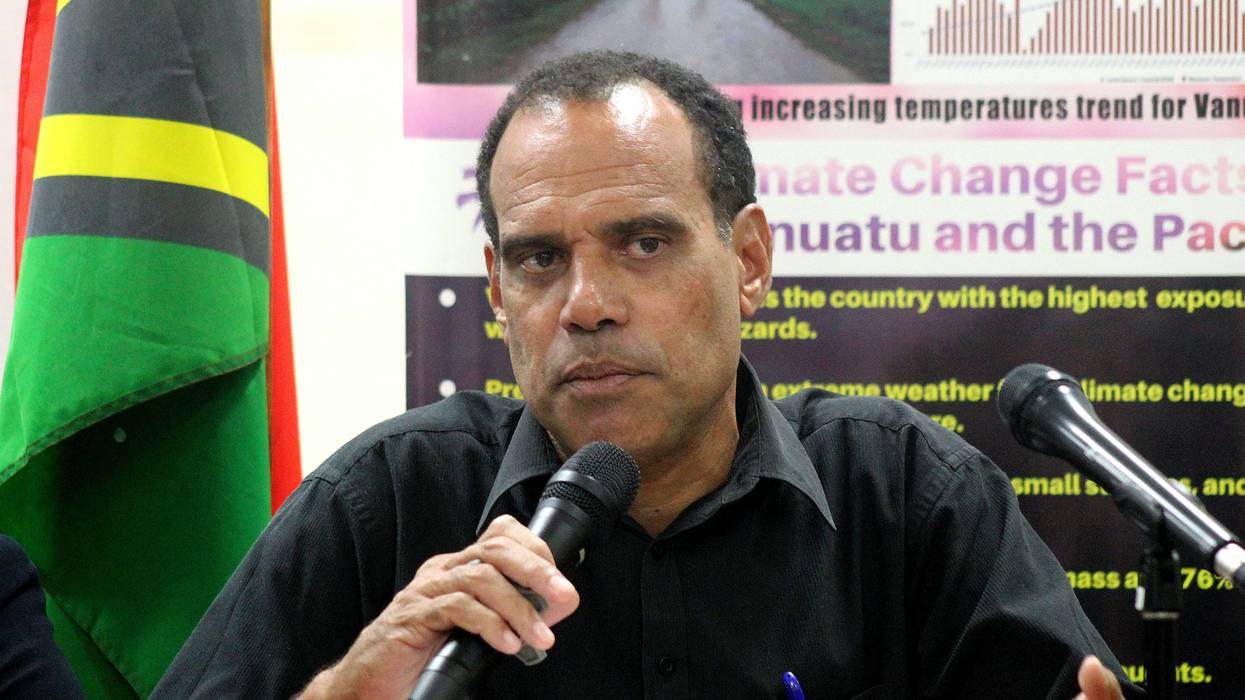 Vanuatu Climate Change Minister Ralph Regenvanu speaks to the media in Port Vila, Vanuatu on November 22, 2022.
