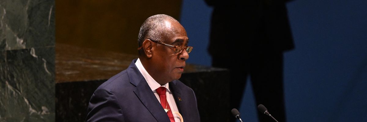 Vanuatu Prime Minister Ishmael Kalsakau addresses the United Nations General Assembly in New York City on March 29, 2023.