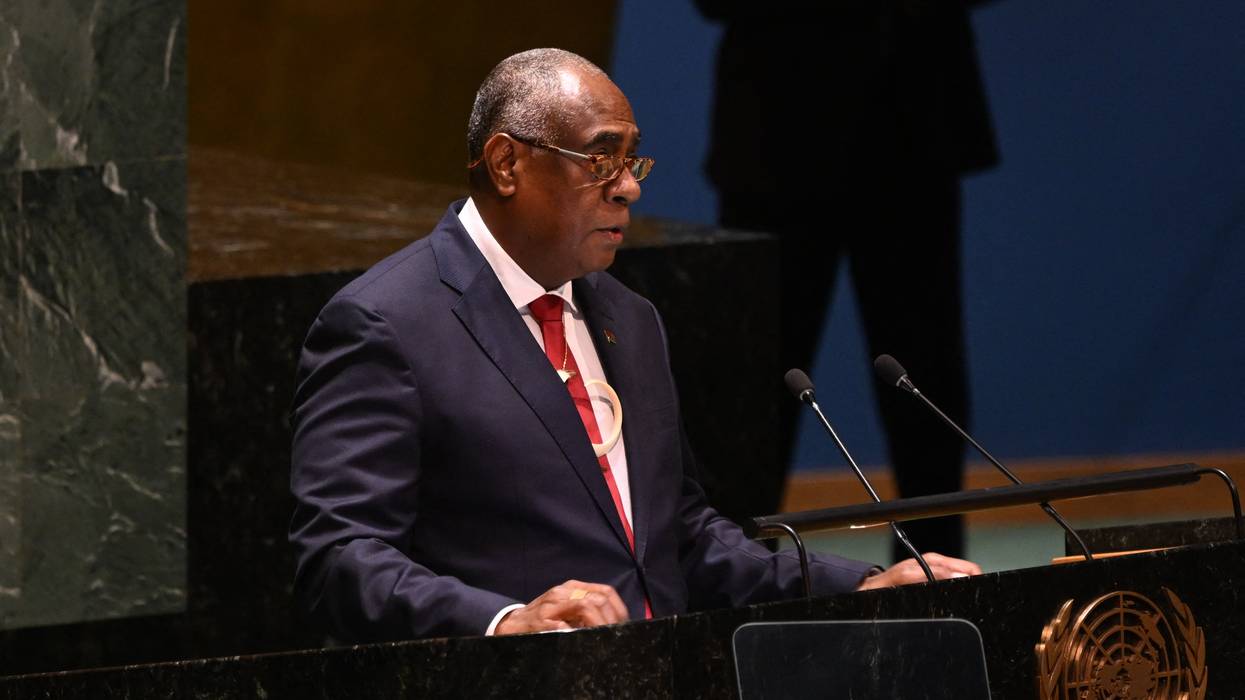 Vanuatu Prime Minister Ishmael Kalsakau addresses the United Nations General Assembly in New York City on March 29, 2023.