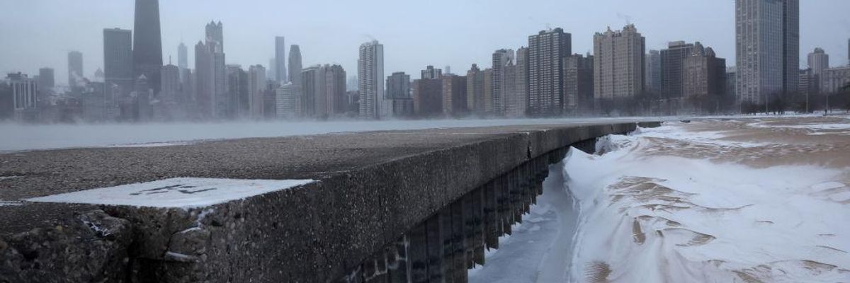 Vapor rises from Lake Michigan