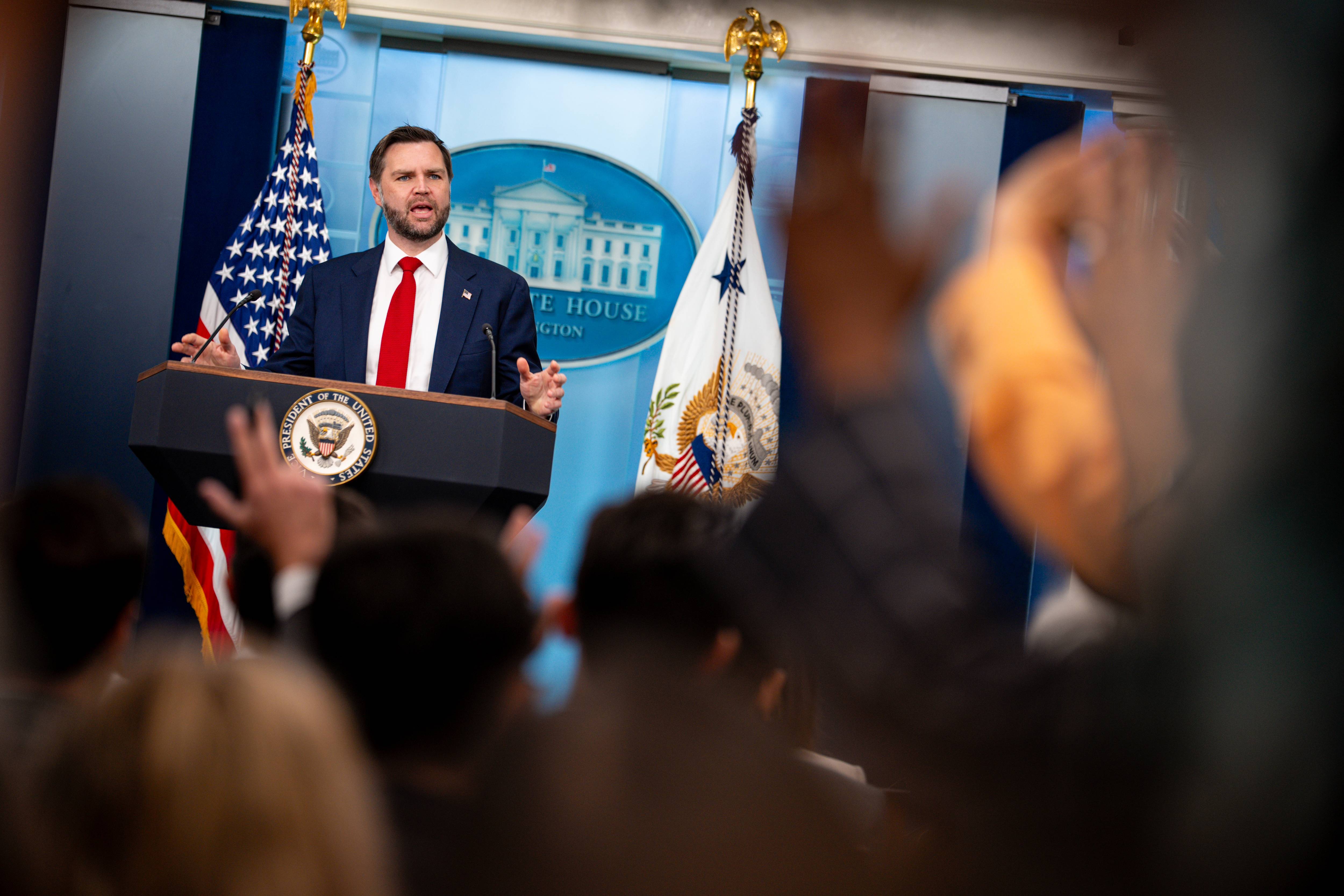 Vice President JD Vance Holds Press Briefing At The White House