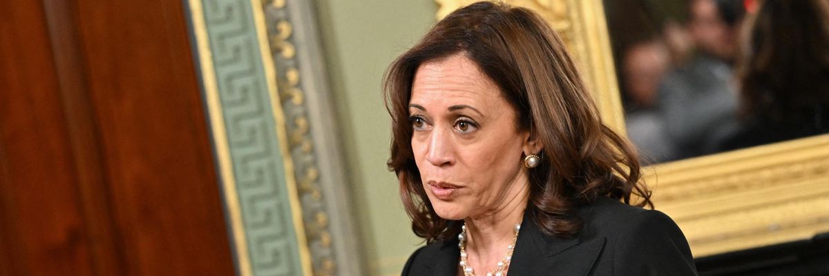 Vice President Kamala Harris speaks to reporters