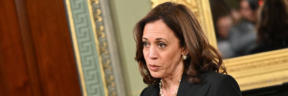 Vice President Kamala Harris speaks to reporters