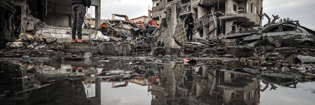 view of the heavily bombed Maghazi refugee camp in central Gaza.