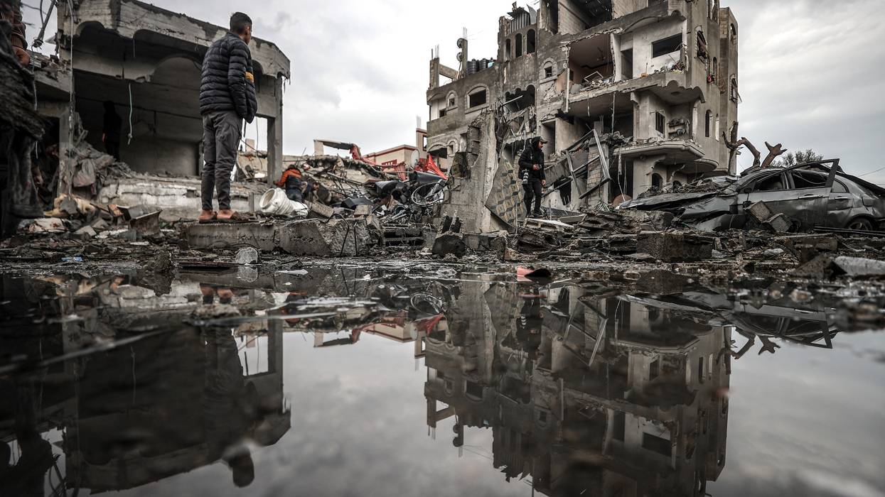view of the heavily bombed Maghazi refugee camp in central Gaza.