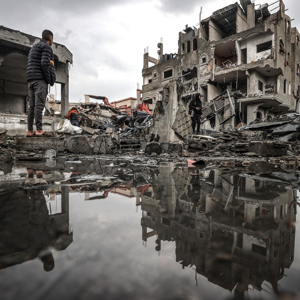 view of the heavily bombed Maghazi refugee camp in central Gaza.