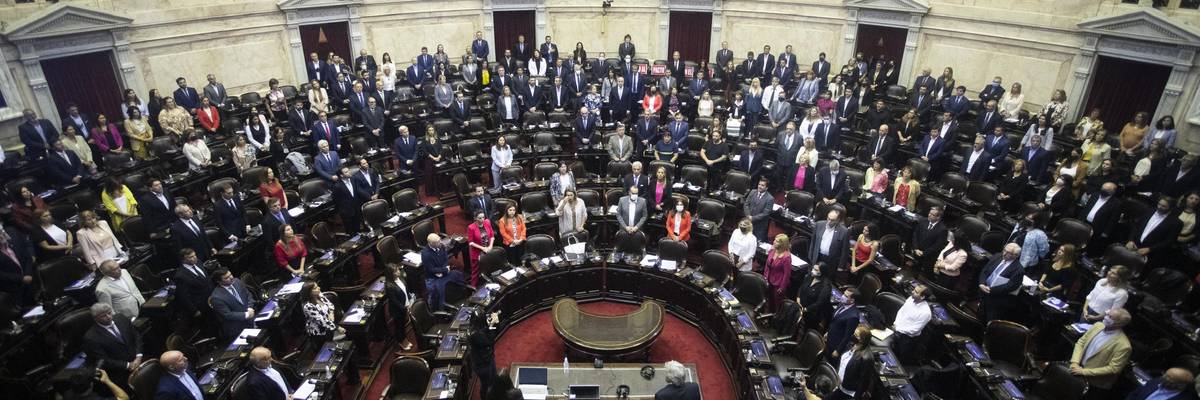 View of the lower house of Congress as lawmakers hold a special session to address the agreement between the Argentine government and the International Monetary Fund in Buenos Aires on March 10, 2022.