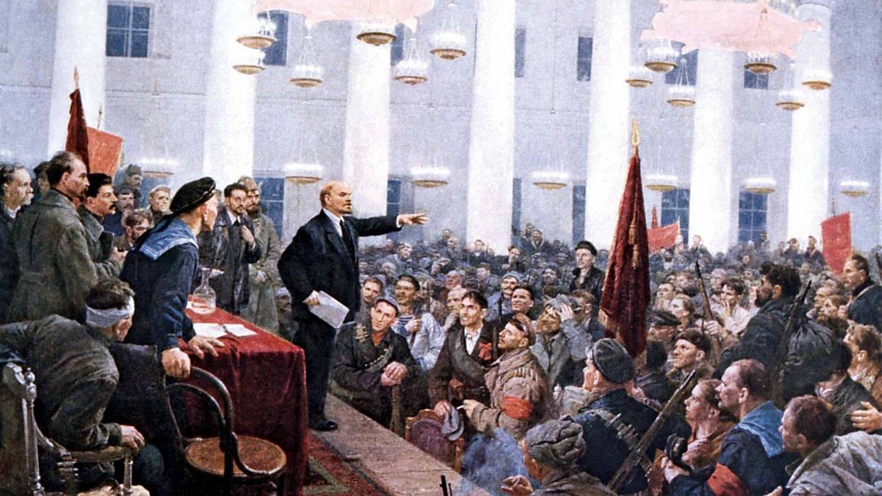 Vladimir Lenin addressing the Second All-Russian Congress in 1917