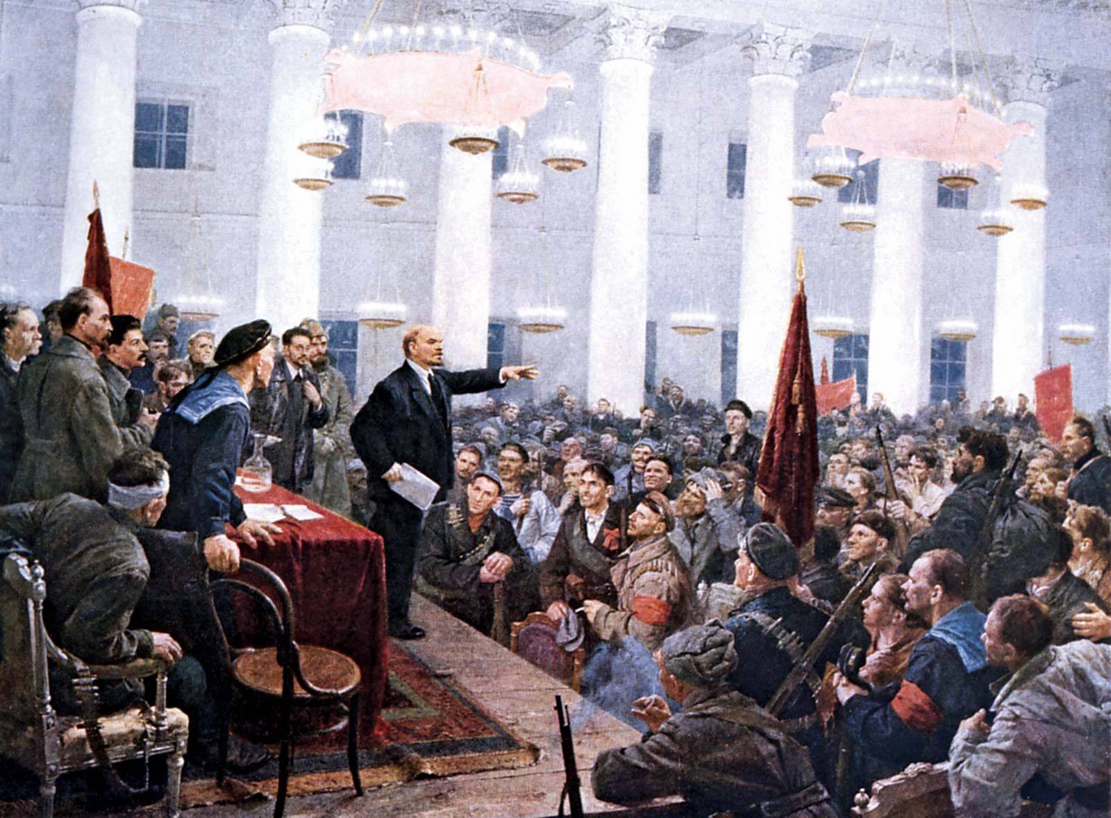 Vladimir Lenin addressing the Second All-Russian Congress in 1917