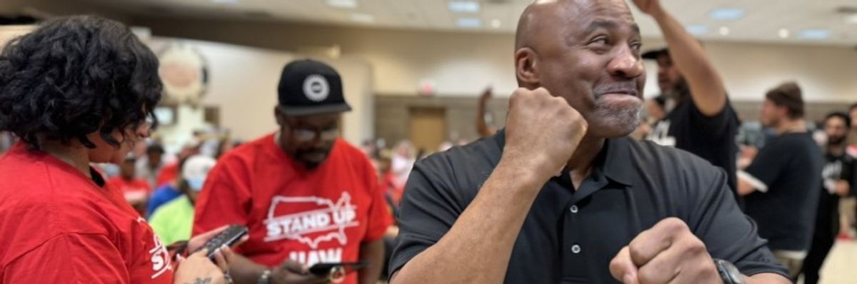 Volkswagen workers celebrate union win.