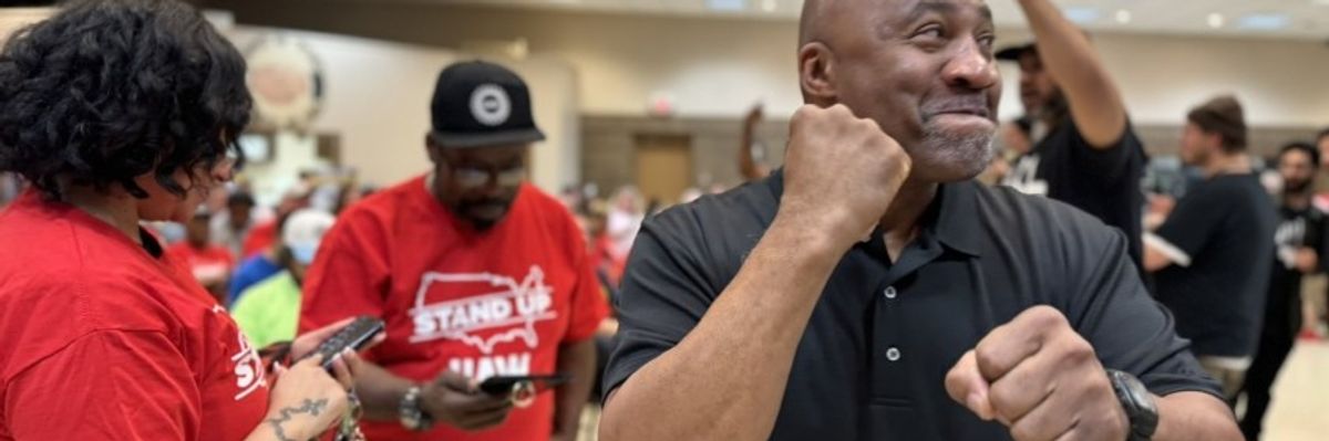 Volkswagen workers celebrate union win.